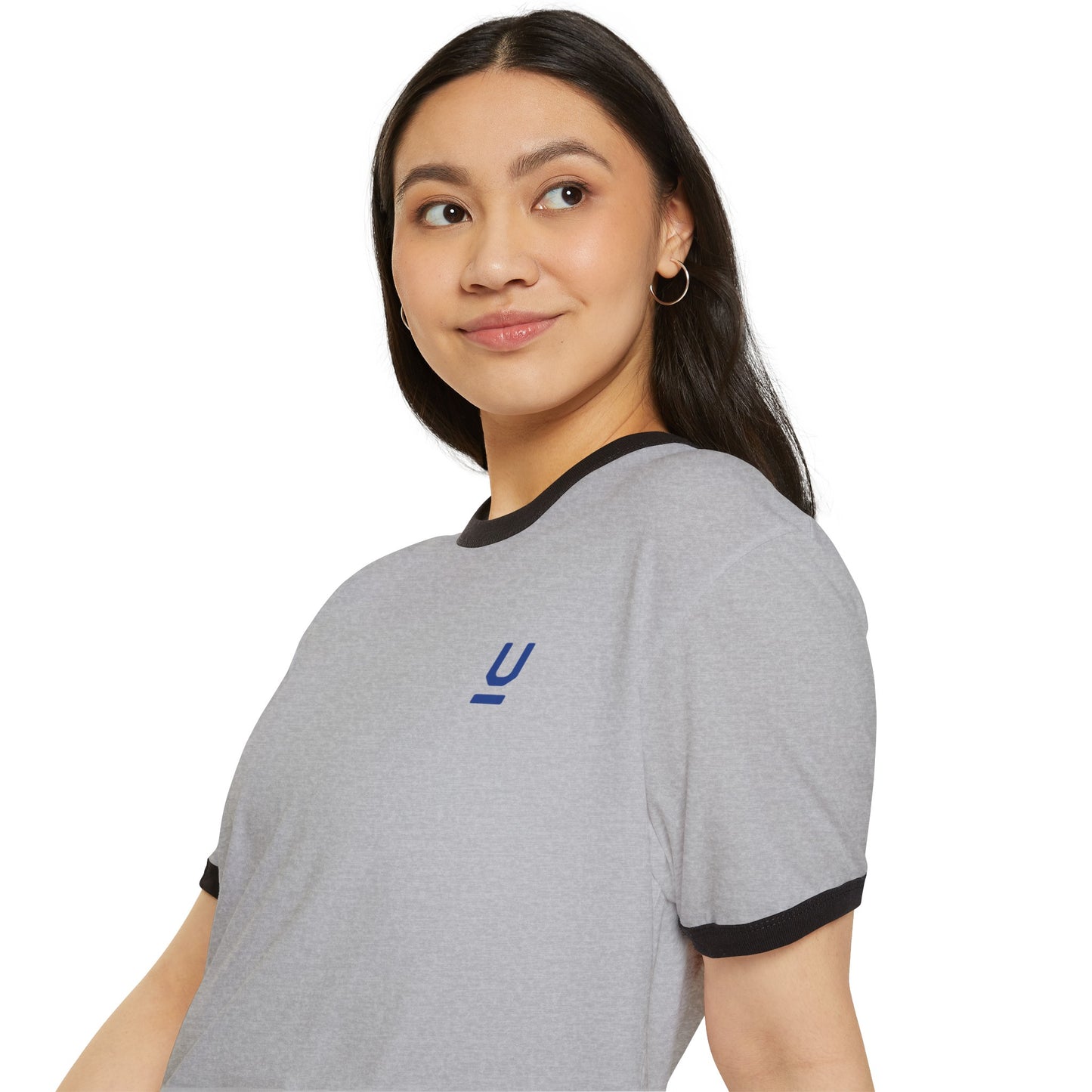Camiseta unisex con ribetes de algodón - logo azul
